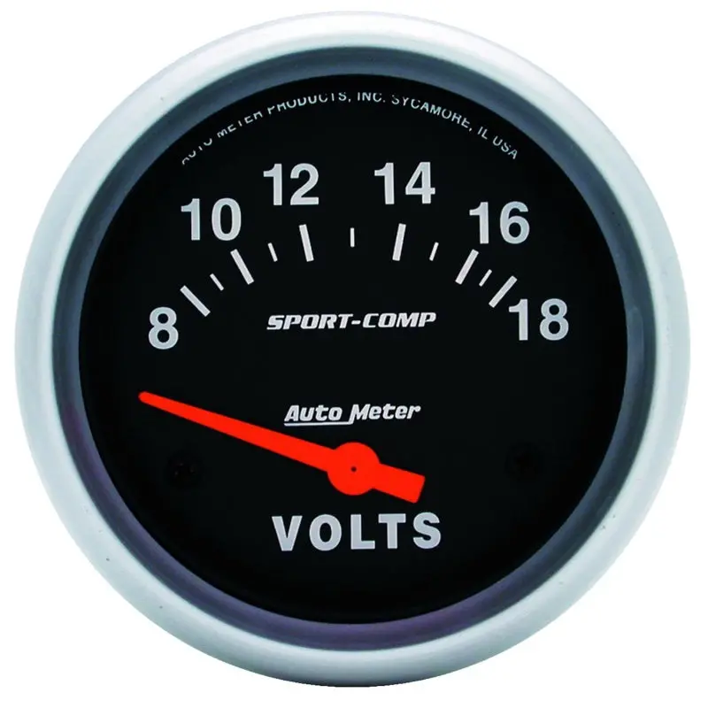 Autometer Sport-Comp 2 Electric Voltmeter Gauge – 5-5/8", Short-Sweep, 8–18V Range 1